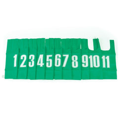 NYLON BIB SMALL, GREEN, SET OF 11, PRINTED 1 - 11