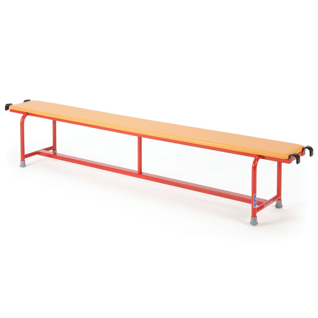 STEEL BENCH WITH UPHOLSTERED TOP 330MM W X 370MM H X 2000MM L, ORANGE