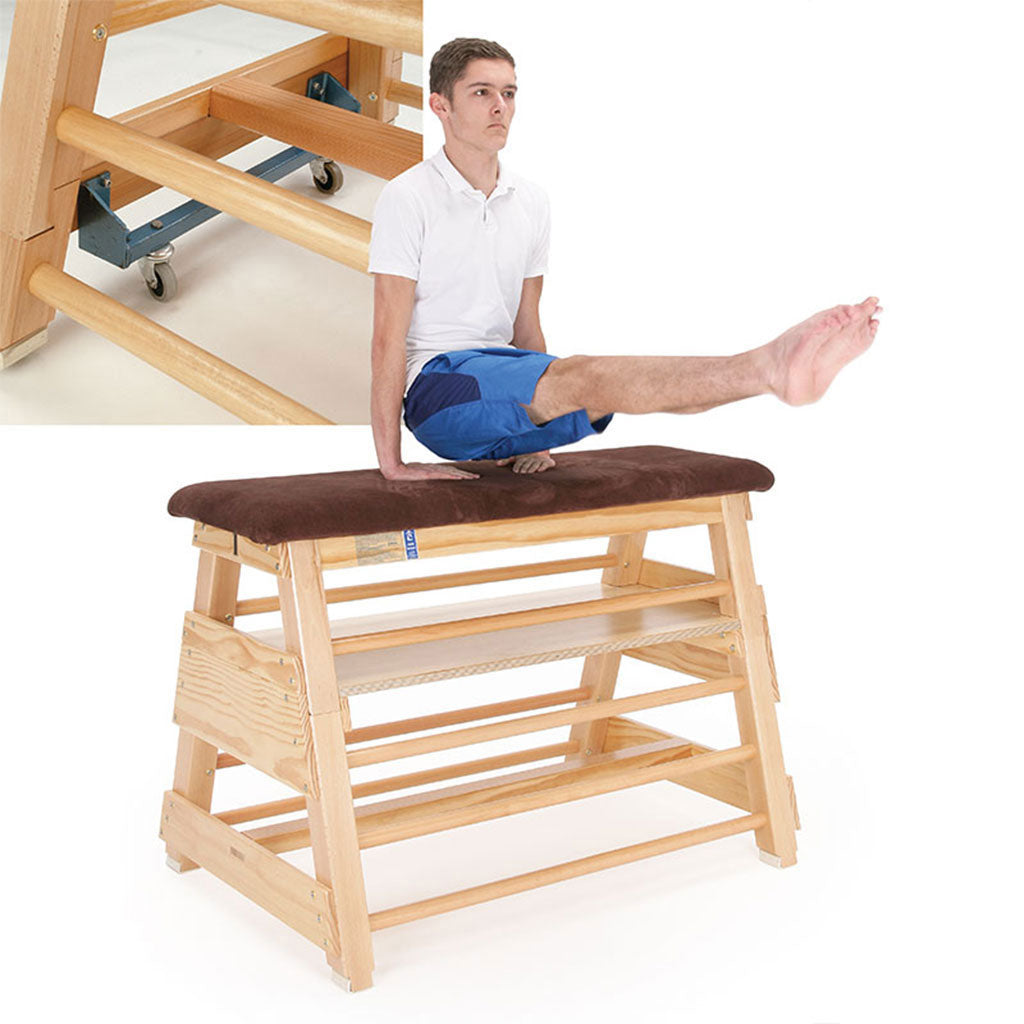 VAULTING BAR BOX 3 SECTIONS, 1067MM C-W CASTORS, HIDE TOP