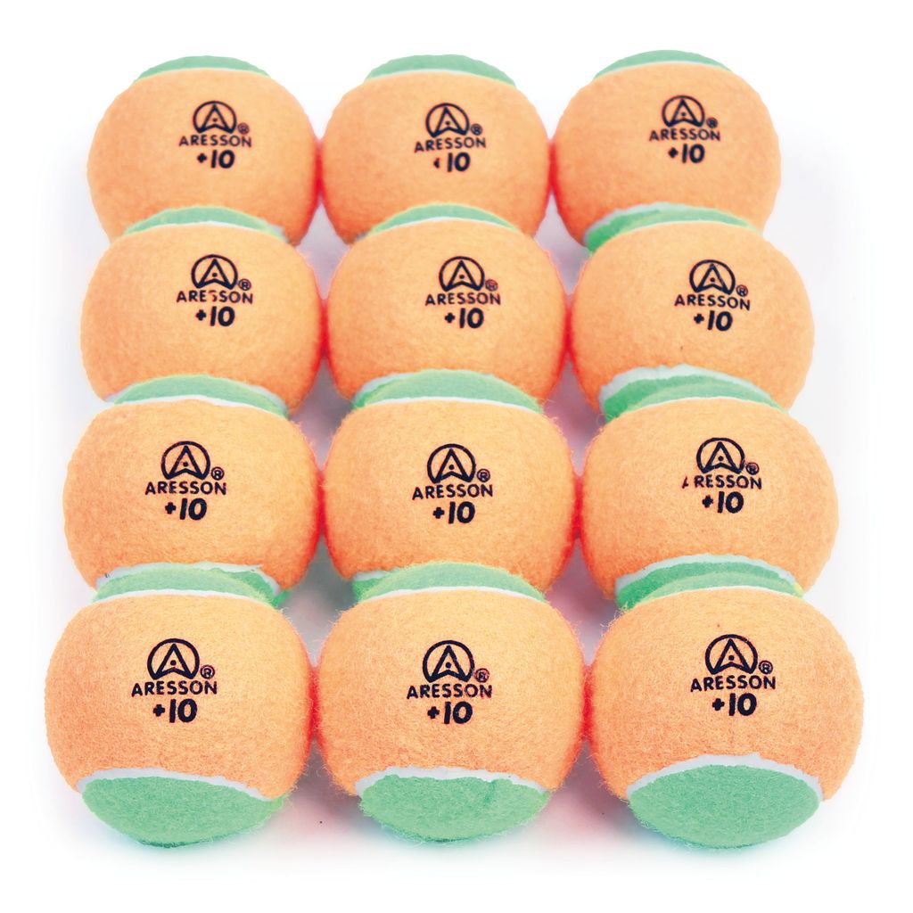 ARESSON +10 MINI TENNIS BALL, ORANGE-GREEN 46G, 75MM, SET OF 12