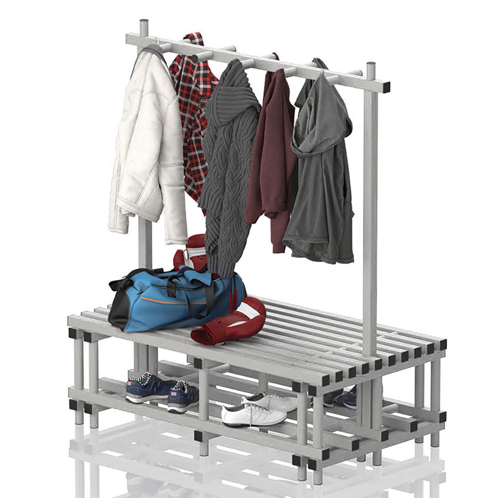 VENDIPLAS DOUBLE SIDED BENCH AND RAIL 1.50M L X 0.71M W X 0.49M H, GREY