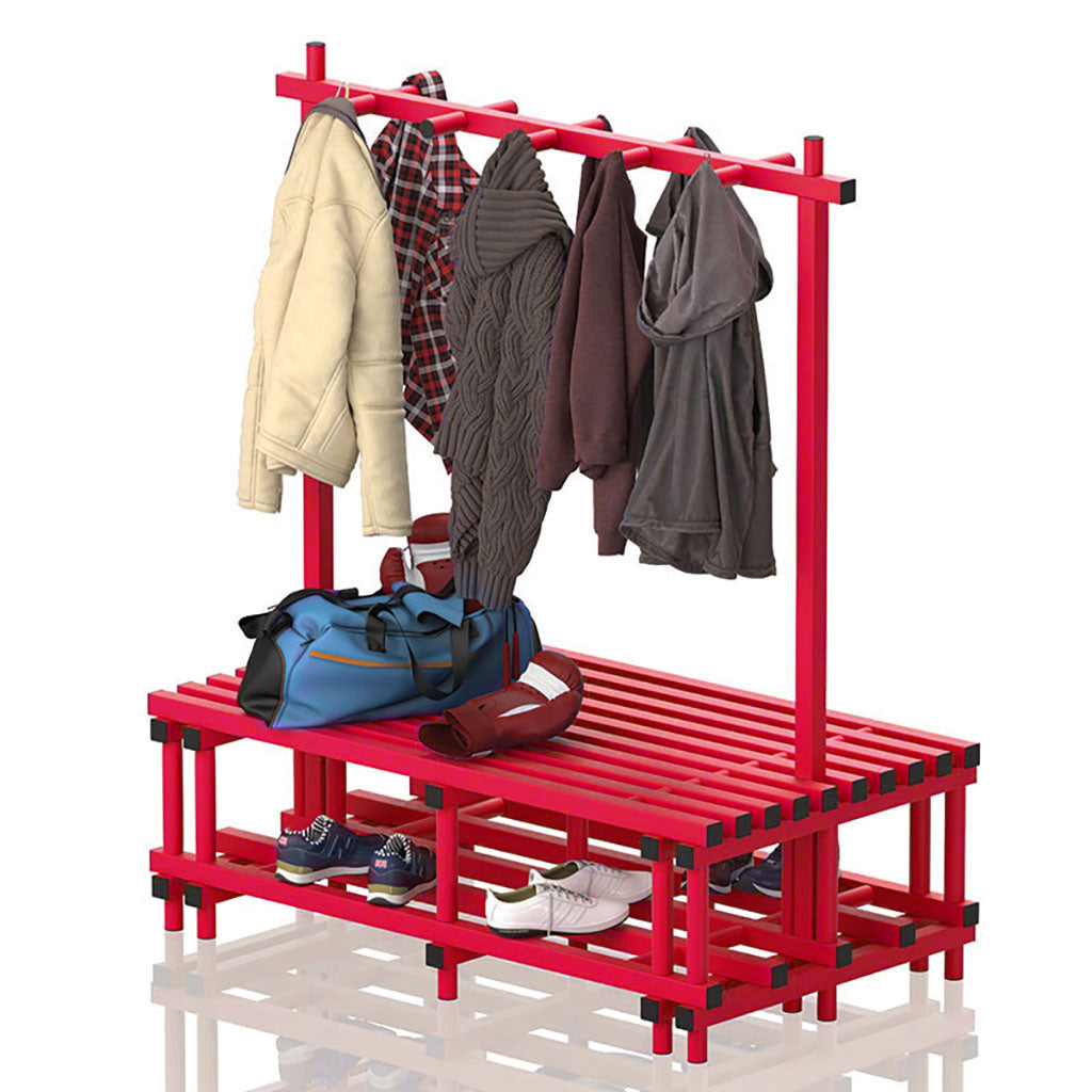 VENDIPLAS DOUBLE SIDED BENCH AND RAIL 1.50M L X 0.71M W X 0.49M H, RED