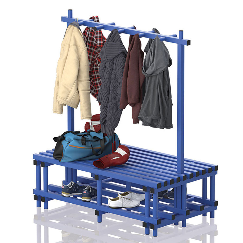 VENDIPLAS DOUBLE SIDED BENCH AND RAIL 2.00M L X 0.71M W X 0.49M H, BLUE