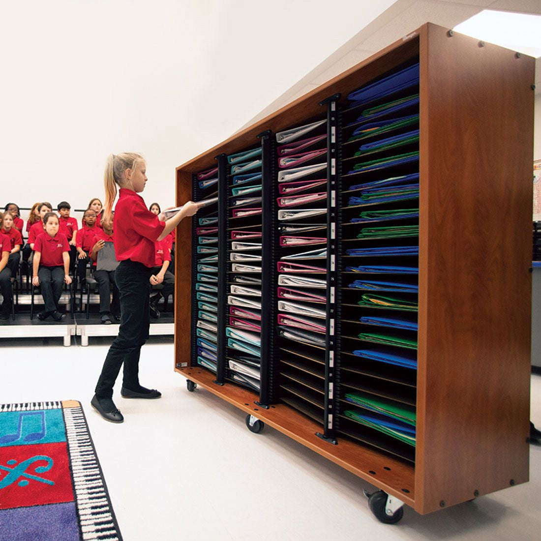 Wenger mobile choral folio cabinet without doors – 112 shelves