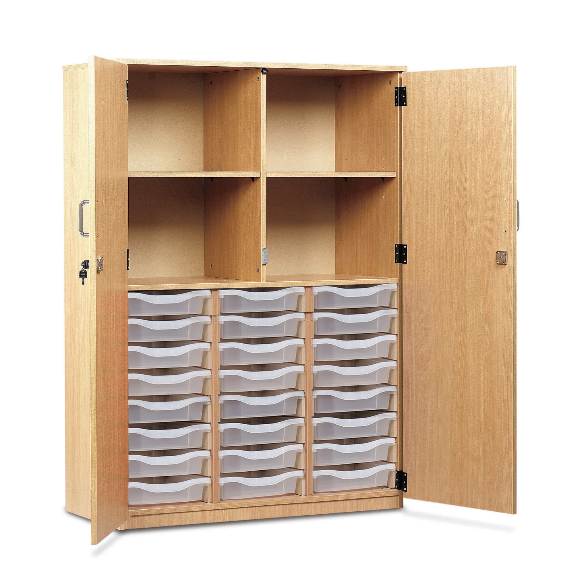 Monarch 24 single tray storage cupboard with 4 compartments – Transparent
