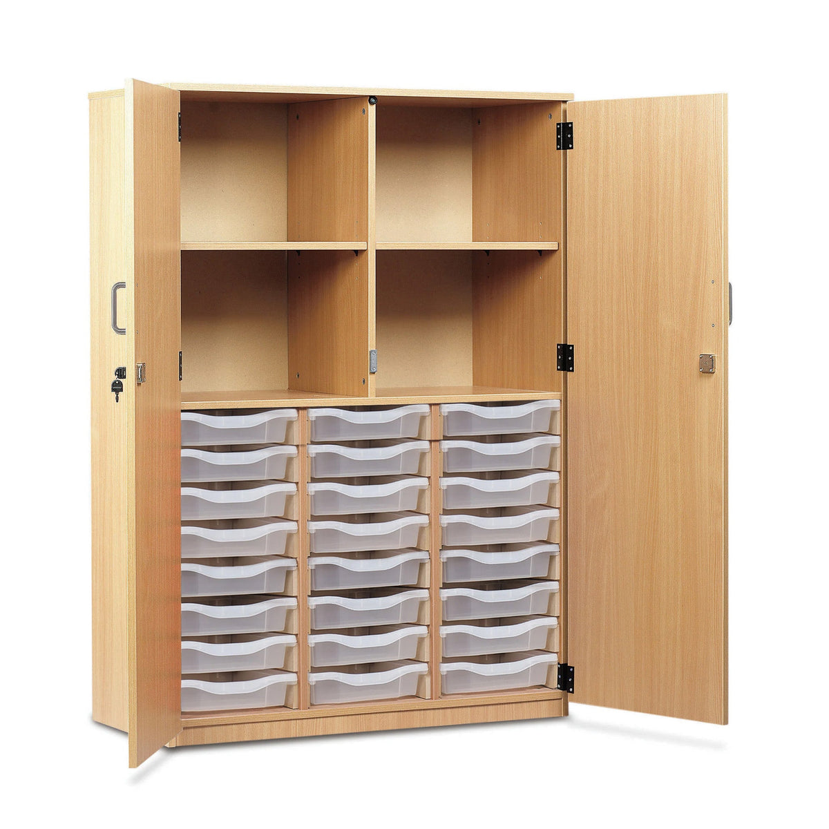 Monarch 24 single tray storage cupboard with 4 compartments – Transparent