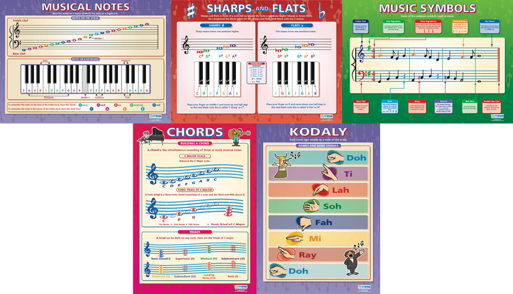 Set of 5 Music Theory Posters - Laminated