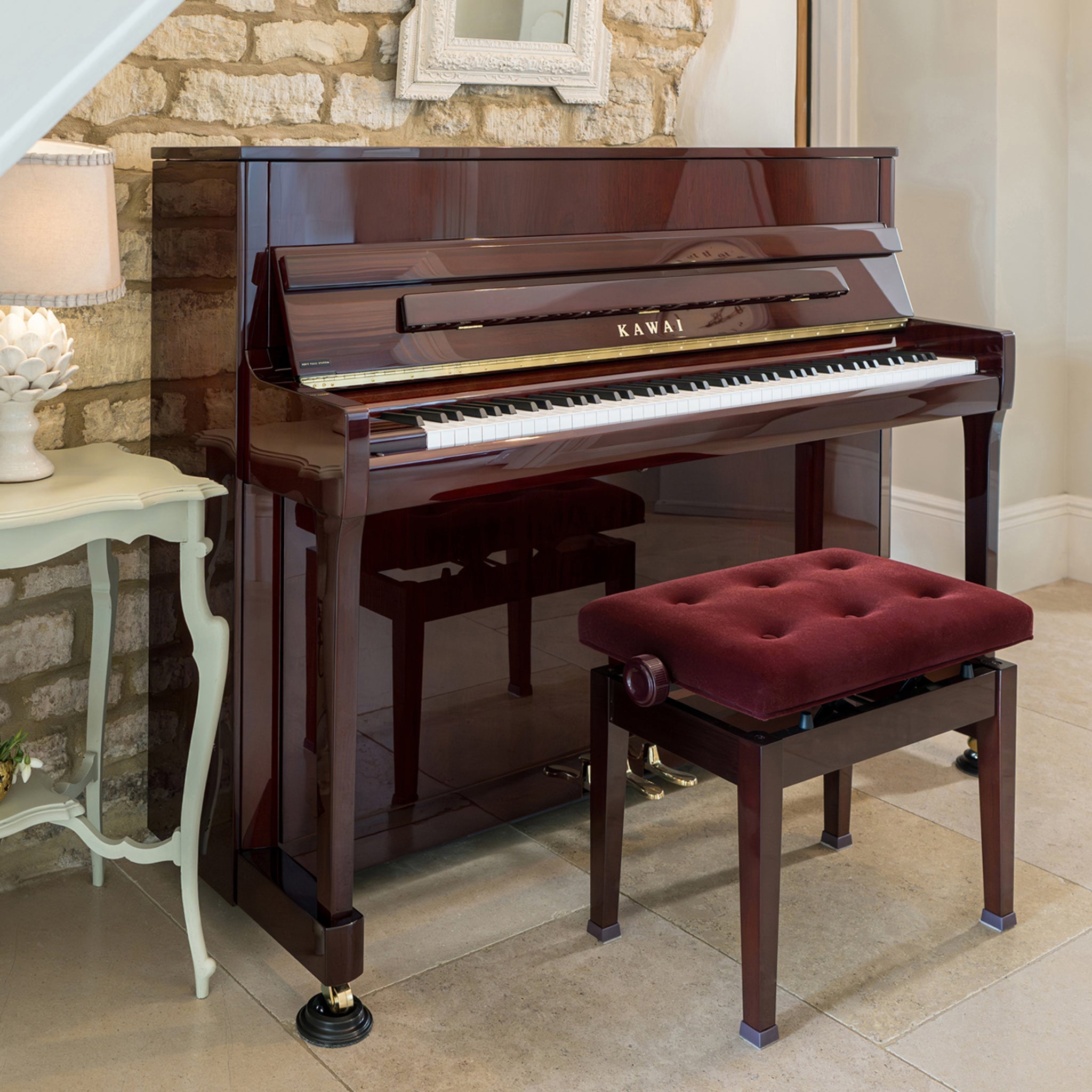 Kawai K-200 upright piano – Polished Mahogany