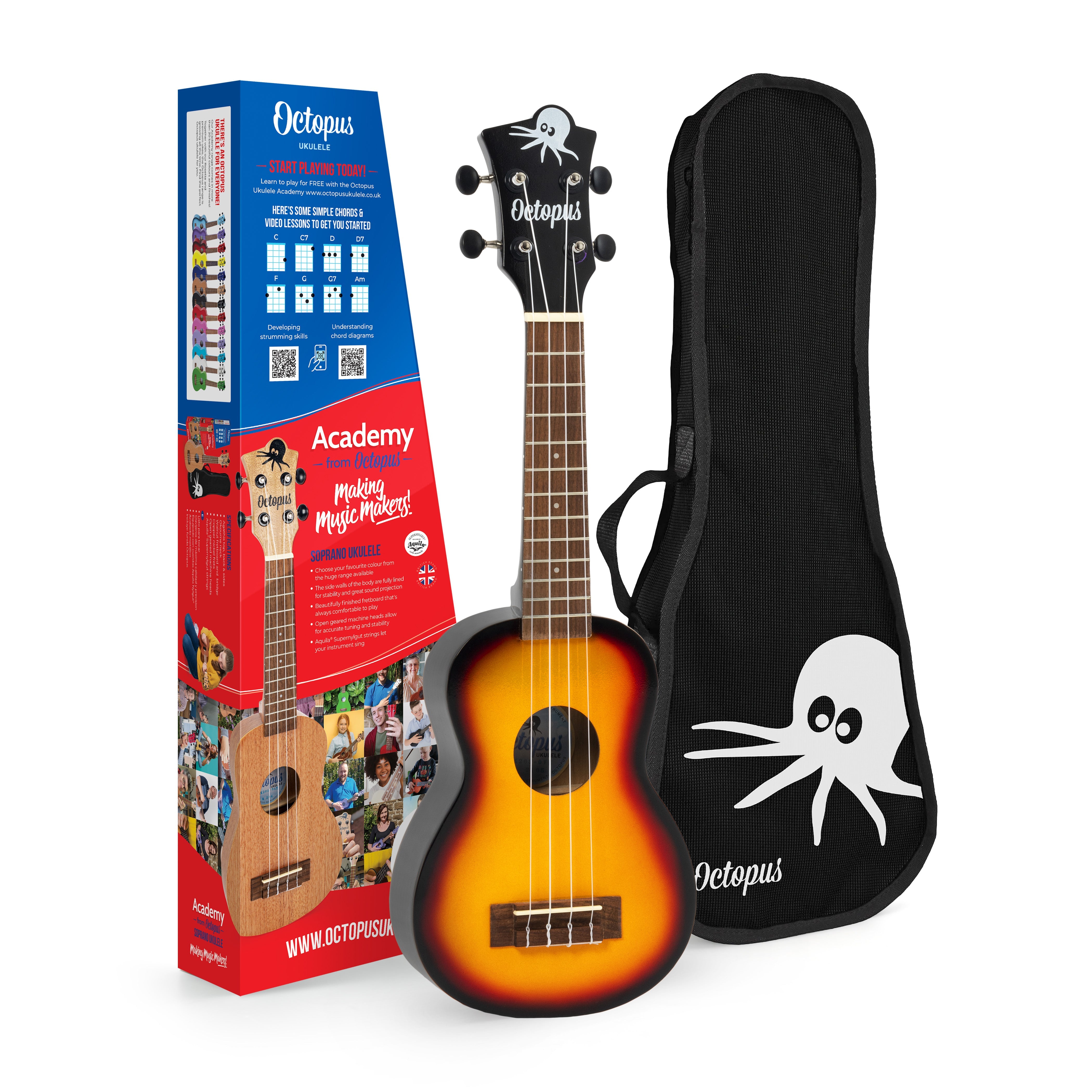 Octopus Academy soprano ukulele – Old violin burst