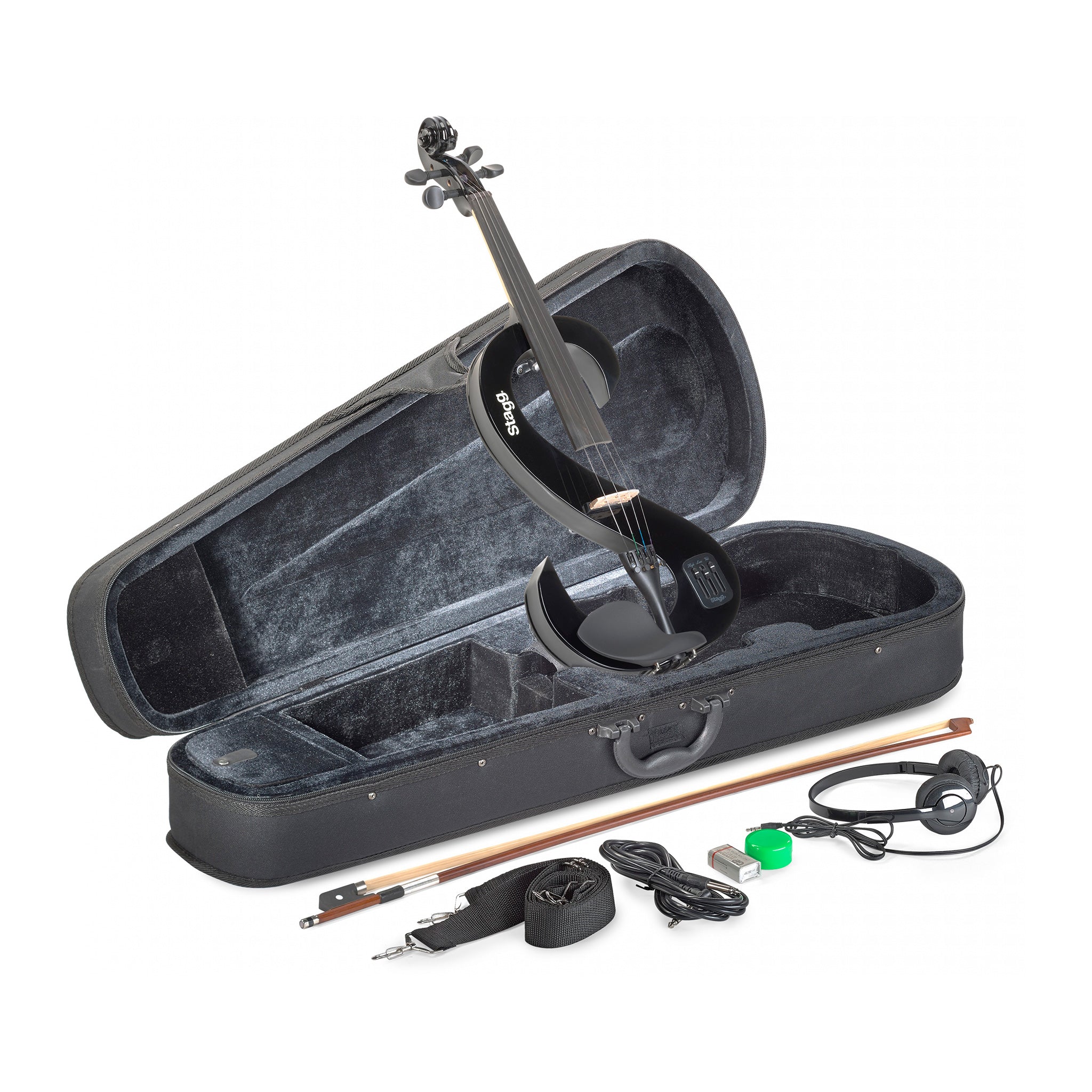 Stagg 4/4 s-shaped electric violin outfit – Black