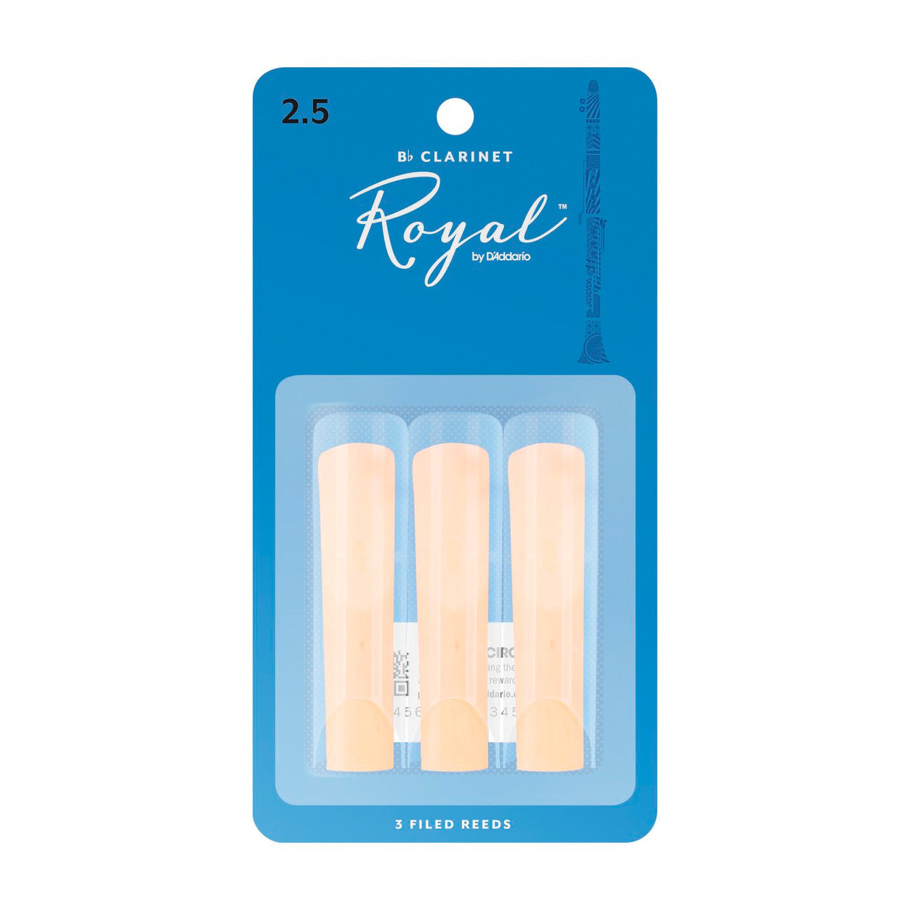 Rico Royal Bb clarinet reeds – 2.5 (card of 3)