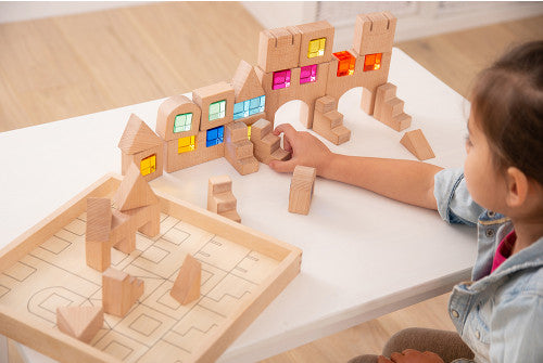 WOODEN BUILDING GEM BLOCKS, PK39+Tray