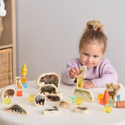 WOODEN FOREST ANIMAL BLOCKS , PK15