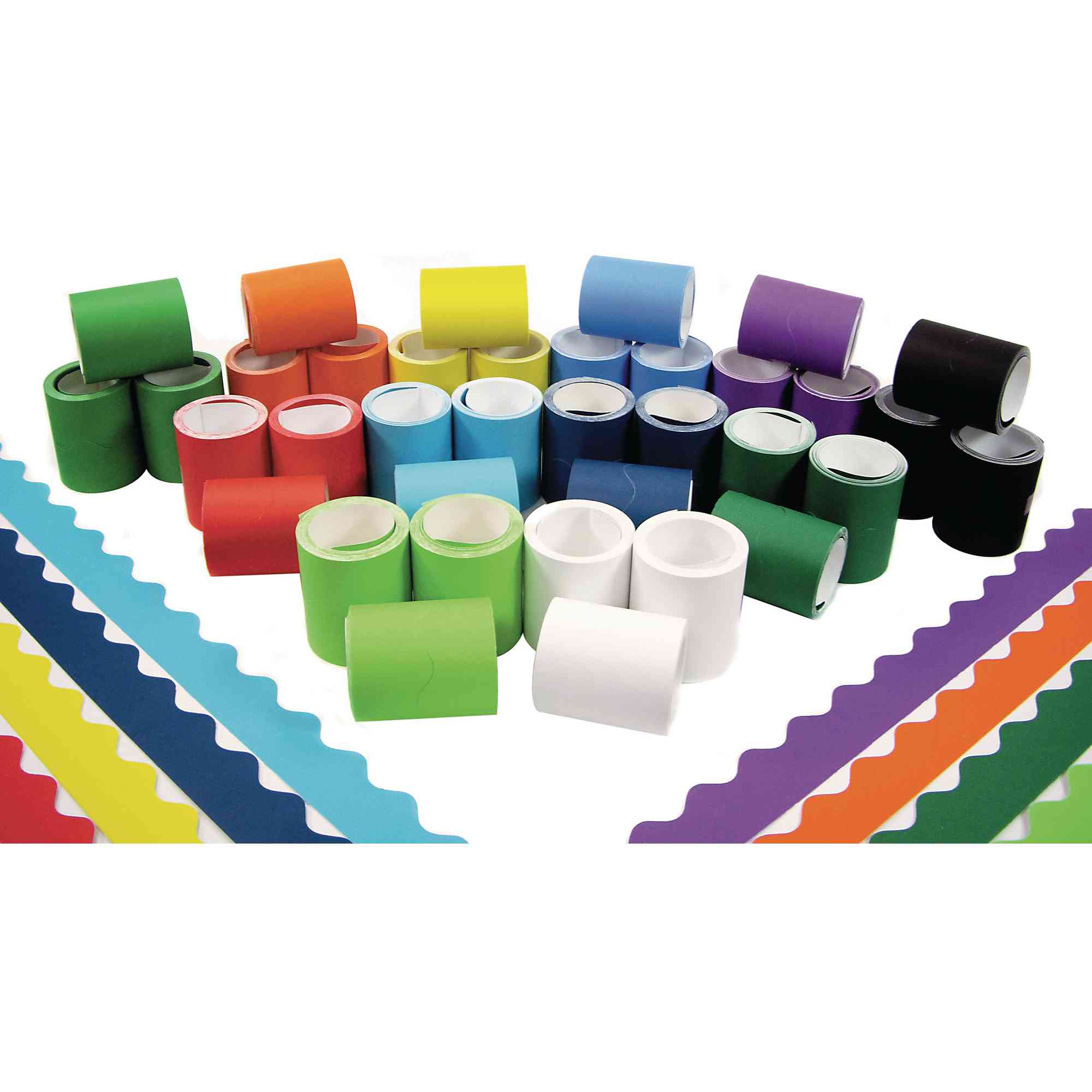 SCO CARD DECORATIVE BORDER ROLLS SCOLLOPED 57MMX15M COOL COLOURS 6PCS -Min Qty 1