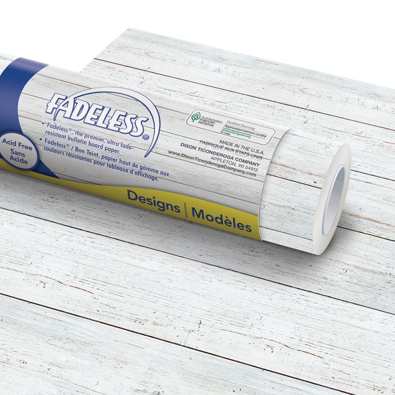 PAC FADELESS DISPLAY PAPER ROLL 1218MMX3.6M WHITE SHIPLAP 1PC -Min Qty 4