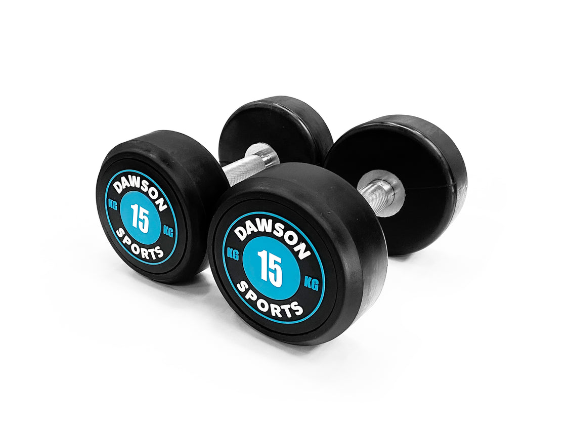 DS Power 100 Rubber Dumbbells - 15kg - Pair Black-Bue