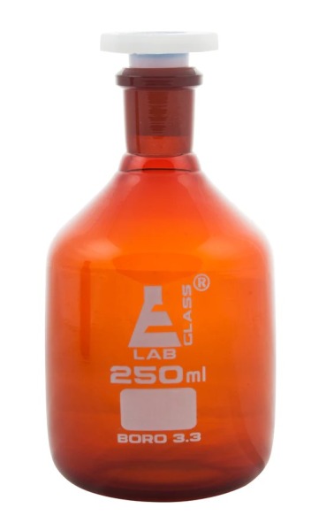 Amber Glass Reagent Bottle with Plastic Stopper - 250mL x 6pcs