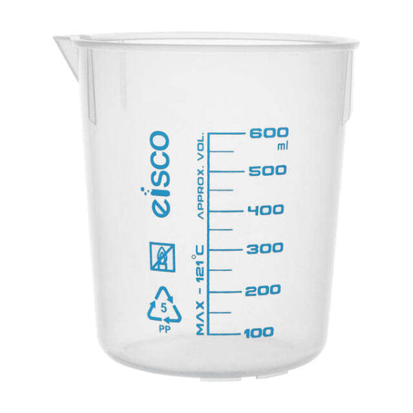 Beakers, Transparent PP, Printed Graduations, 500ml  (Pack of 10)