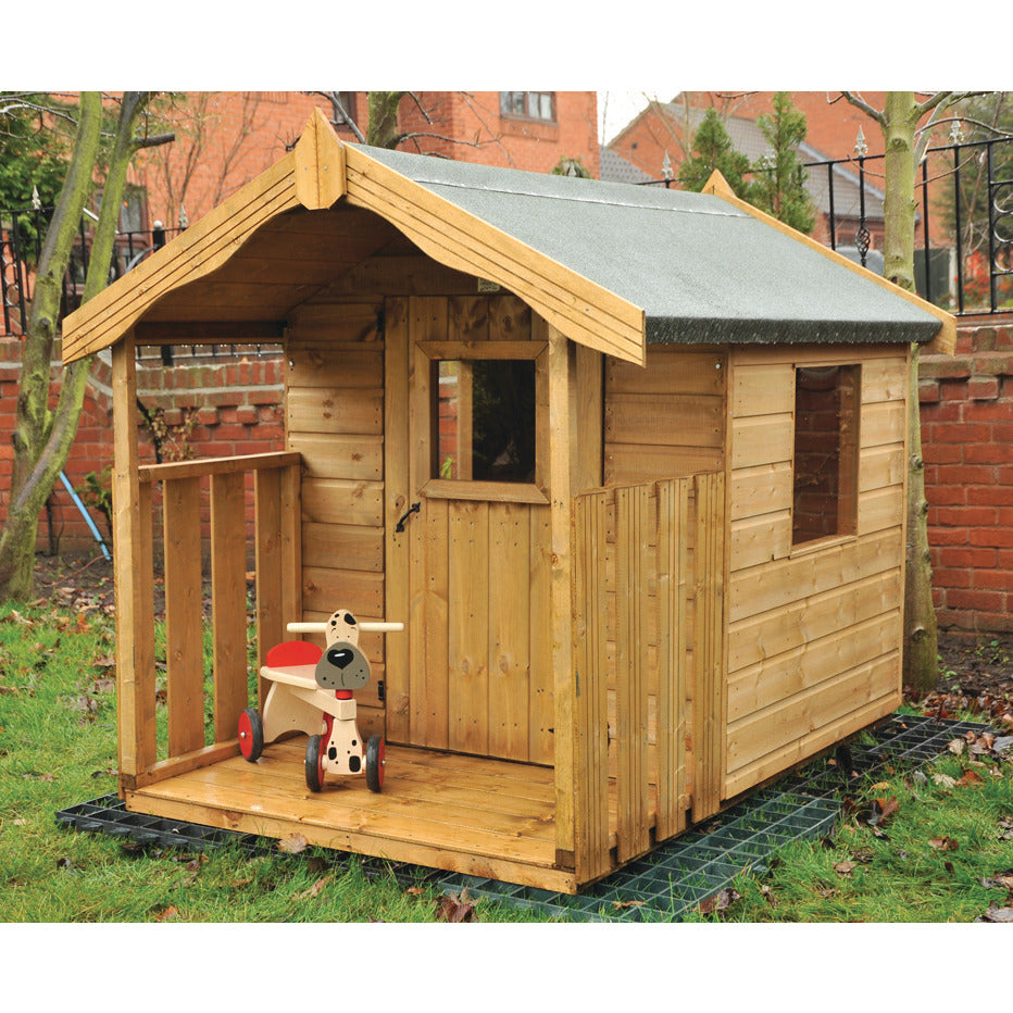 Wood Playhouse W Veranda Installed