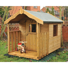 Wood Playhouse W Veranda Installed