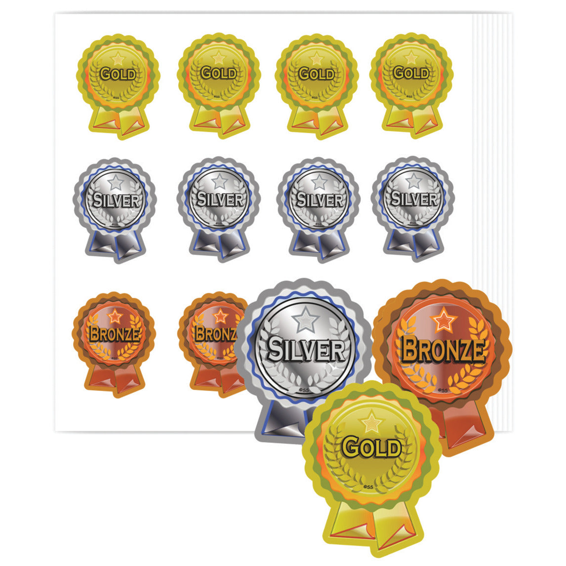 W-Rosette Sticker-Gold-Silver-Brnz