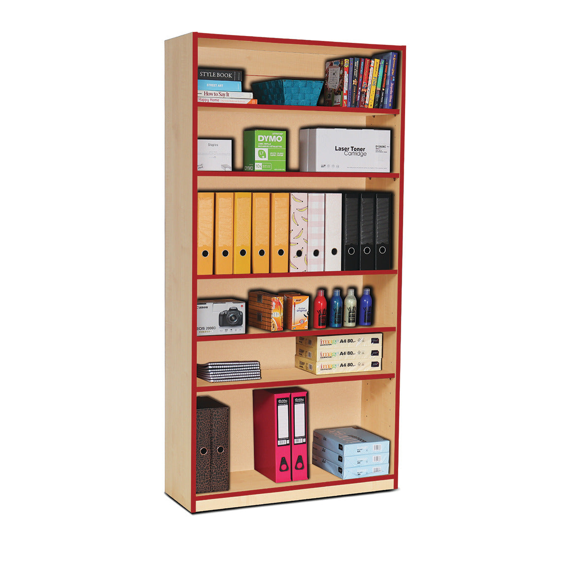 Bookcase 1800Mm Height Red Edging