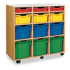 Mobile 3 Column Tray Unit Beech