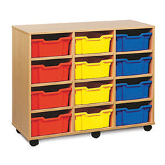 Mobile Deep Tray Unit 12 Trays Beech