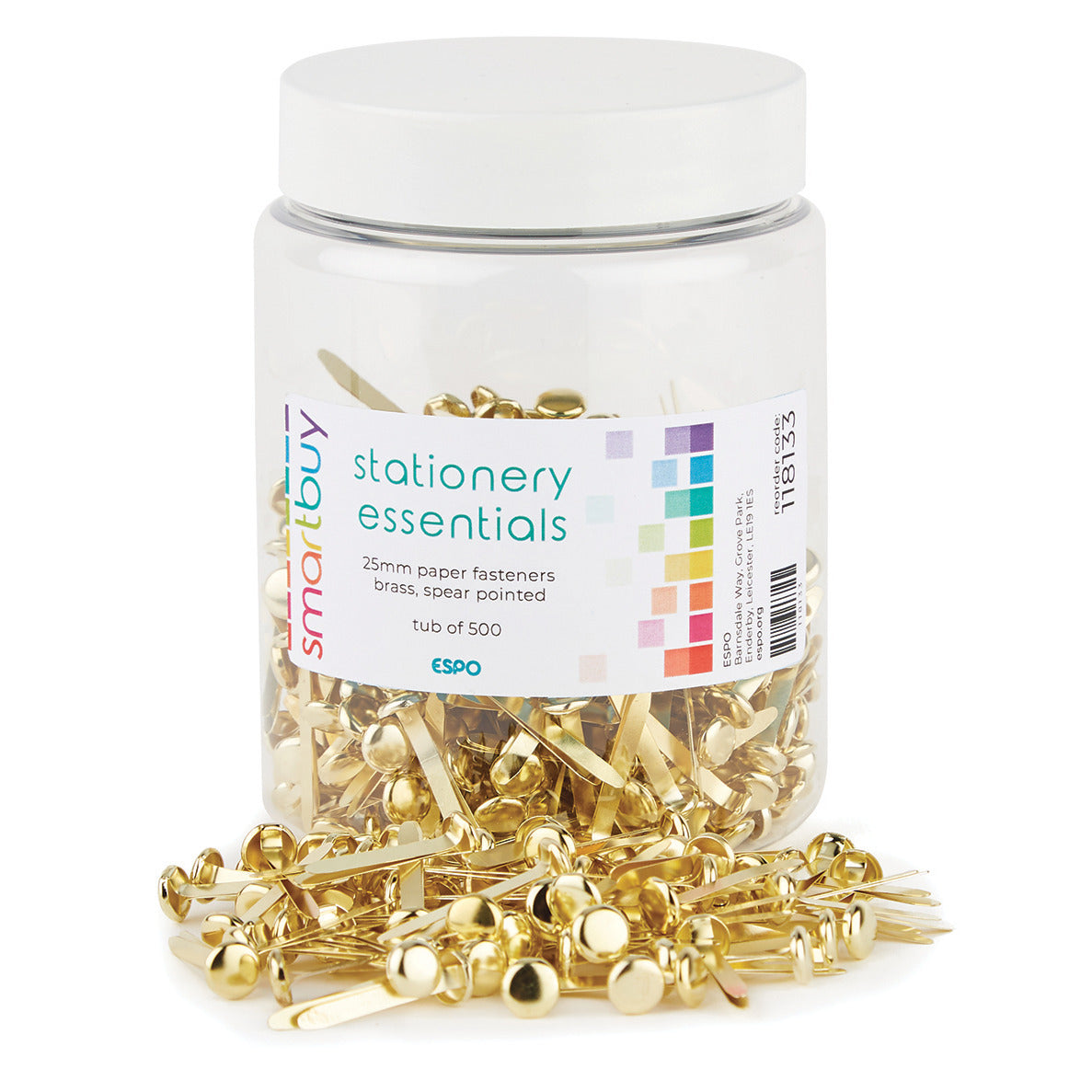 Paper Fasteners Brass 25Mm Tub 500