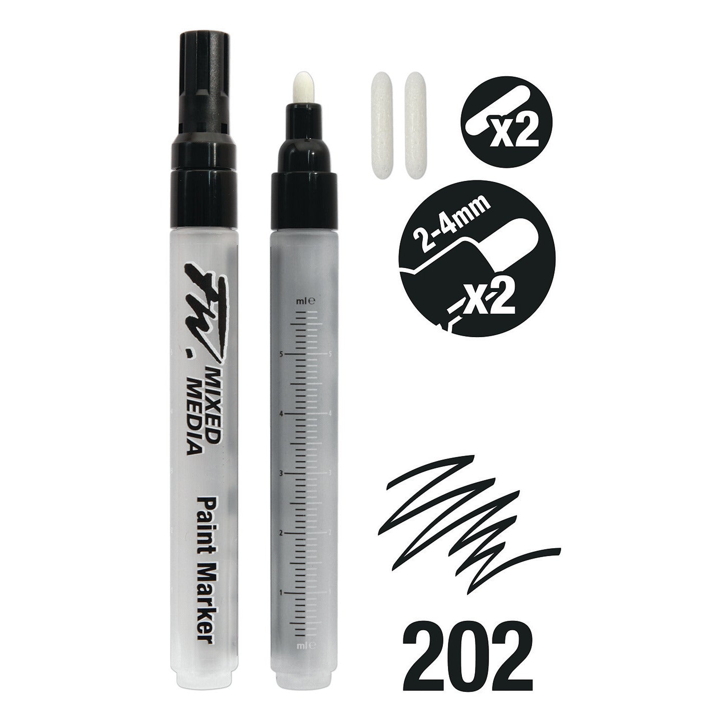 Refillable Fw Mrker 2-4Mm Nib Pk2