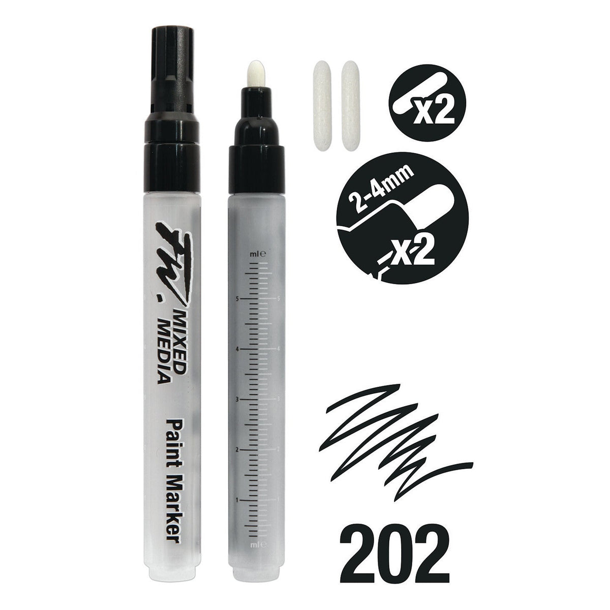 Refillable Fw Mrker 2-4Mm Nib Pk2
