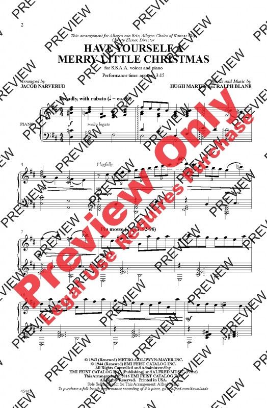 Have Yourself a Merry Little Christmas - SSAA with piano