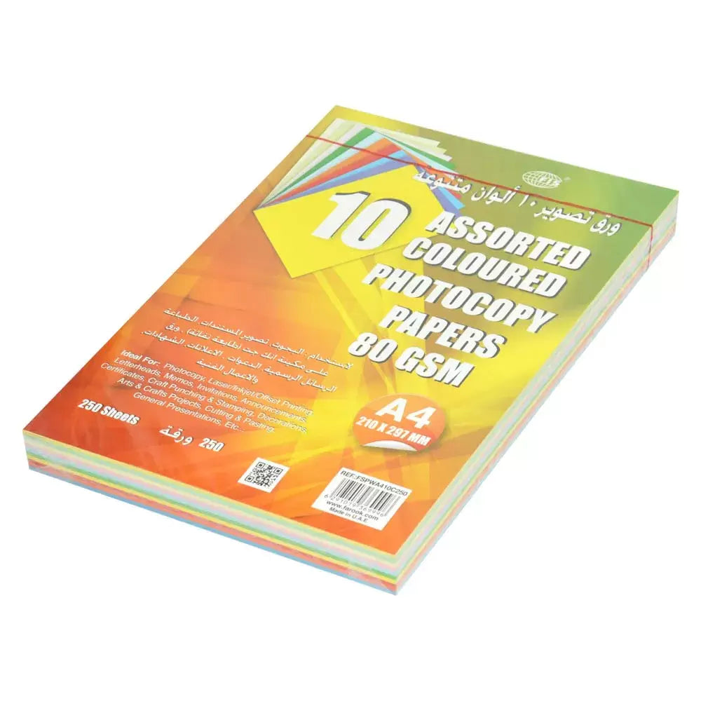 FIS®10COLOR PHOTOCOPY PAPER A4 ASSTD PASTEL COLORS 250 SHEETS