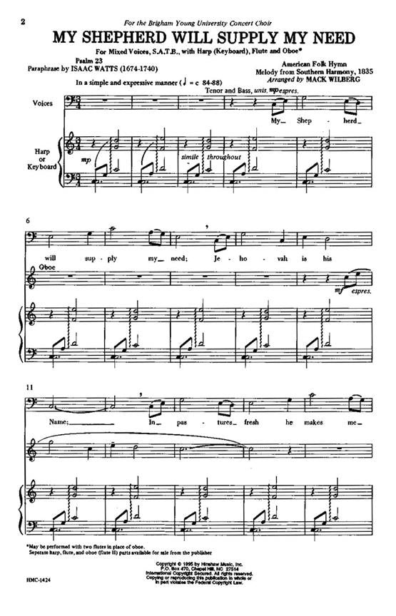 Wilberg My Shepherd Will Supply My Need SATB