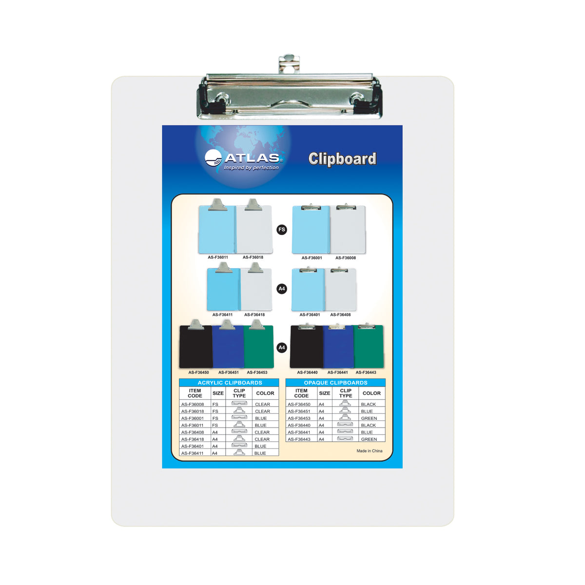 Atlas, Clip Board F-S Pull type Clear