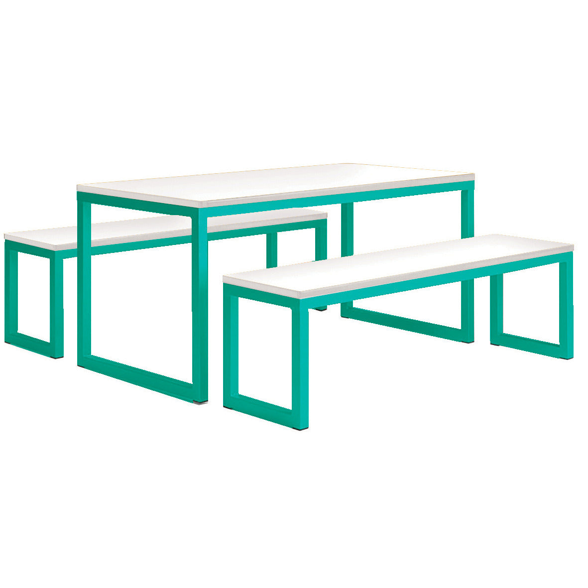 Colourful Dining Table & 2 Benches Set
