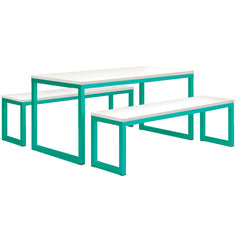 Colourful Dining Table & 2 Benches Set