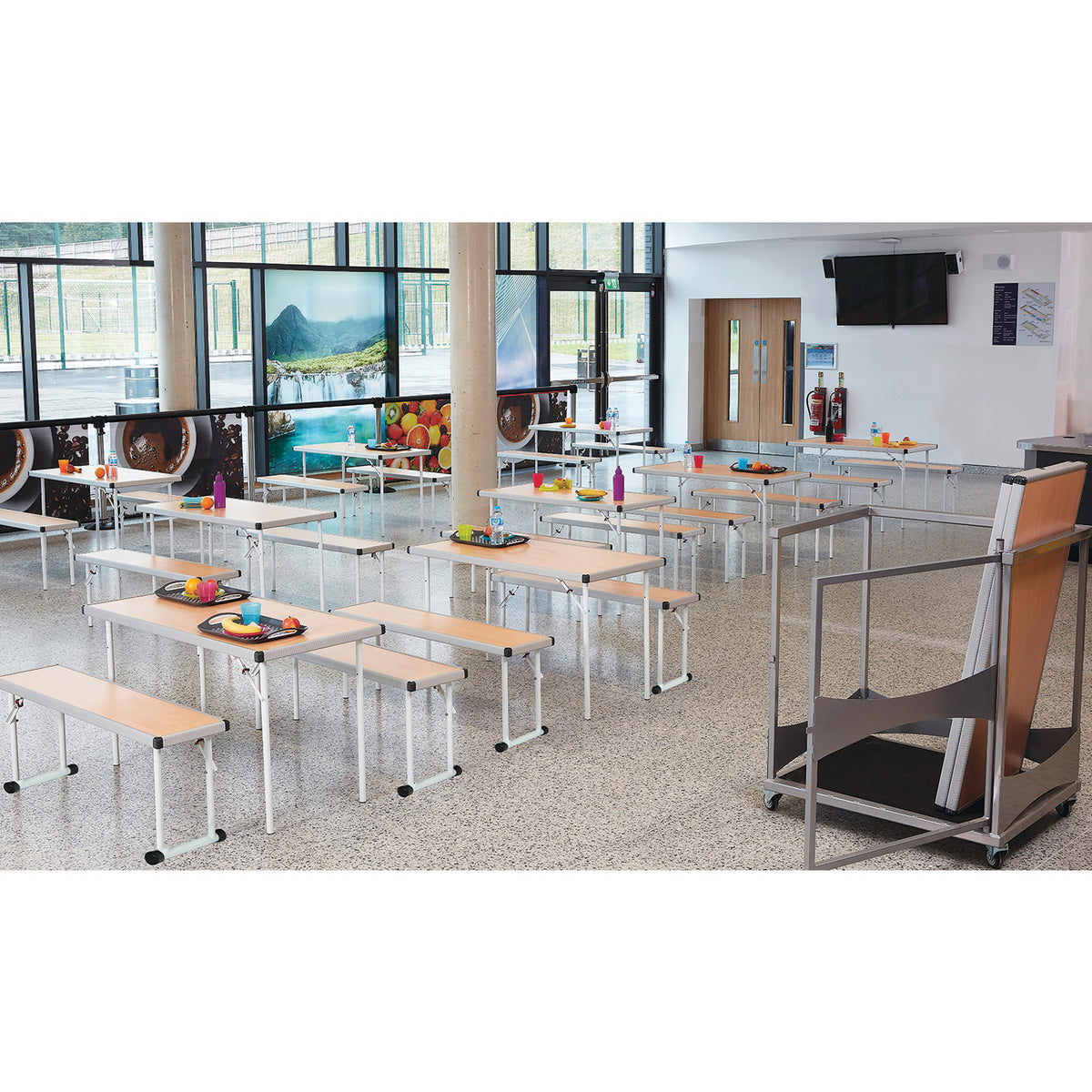 Spaceright Europe Fast Fold Table and Bench Trolley Set