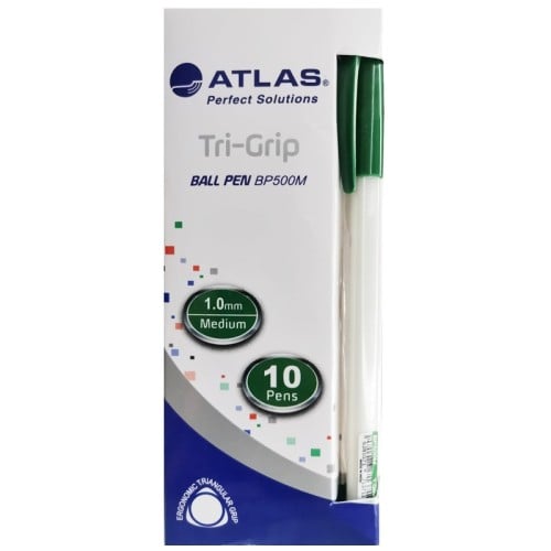 Atlas, Ball Pen Tri-Grip Med 1.0mm Bx=10 Green