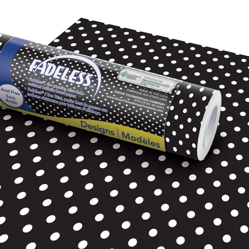 PAC FADELESS DISPLAY PAPER ROLL 1218MMX15M CLASSIC DOTS BLACK & WHITE 1PC -Min Qty 4