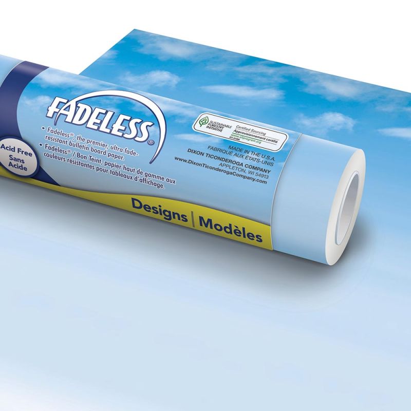 PAC FADELESS DISPLAY PAPER ROLL 1218MMX3.6M WISPY CLOUDS 1PC -Min Qty 4