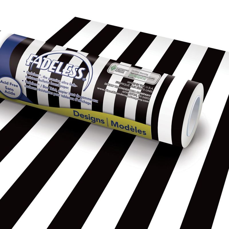 PAC FADELESS DISPLAY PAPER ROLL 1218MMX15M STRIPE BLACK/WHITE 1PC -Min Qty 4