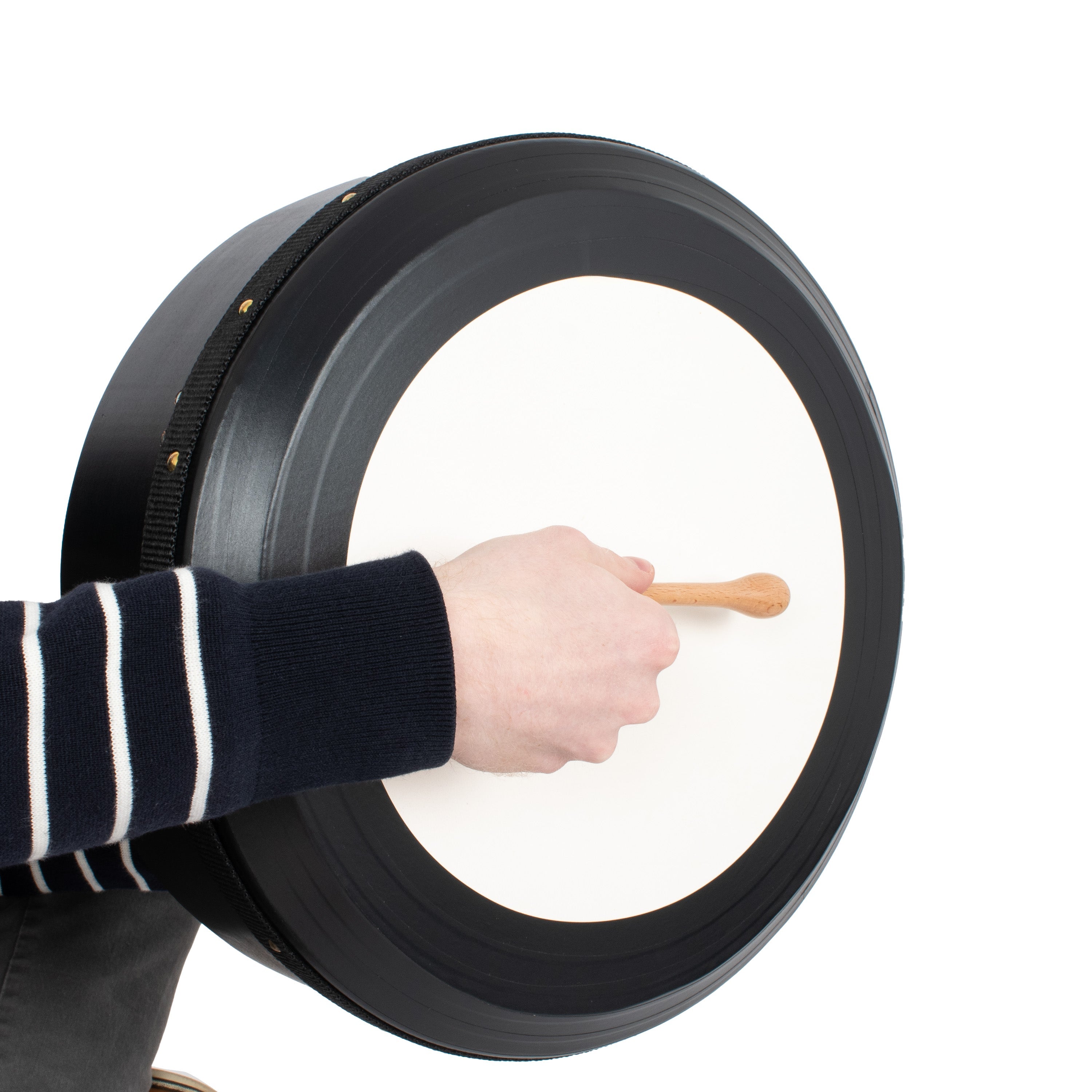 Percussion Plus black hand-tuneable bodhran with case and tippers – 16 inch