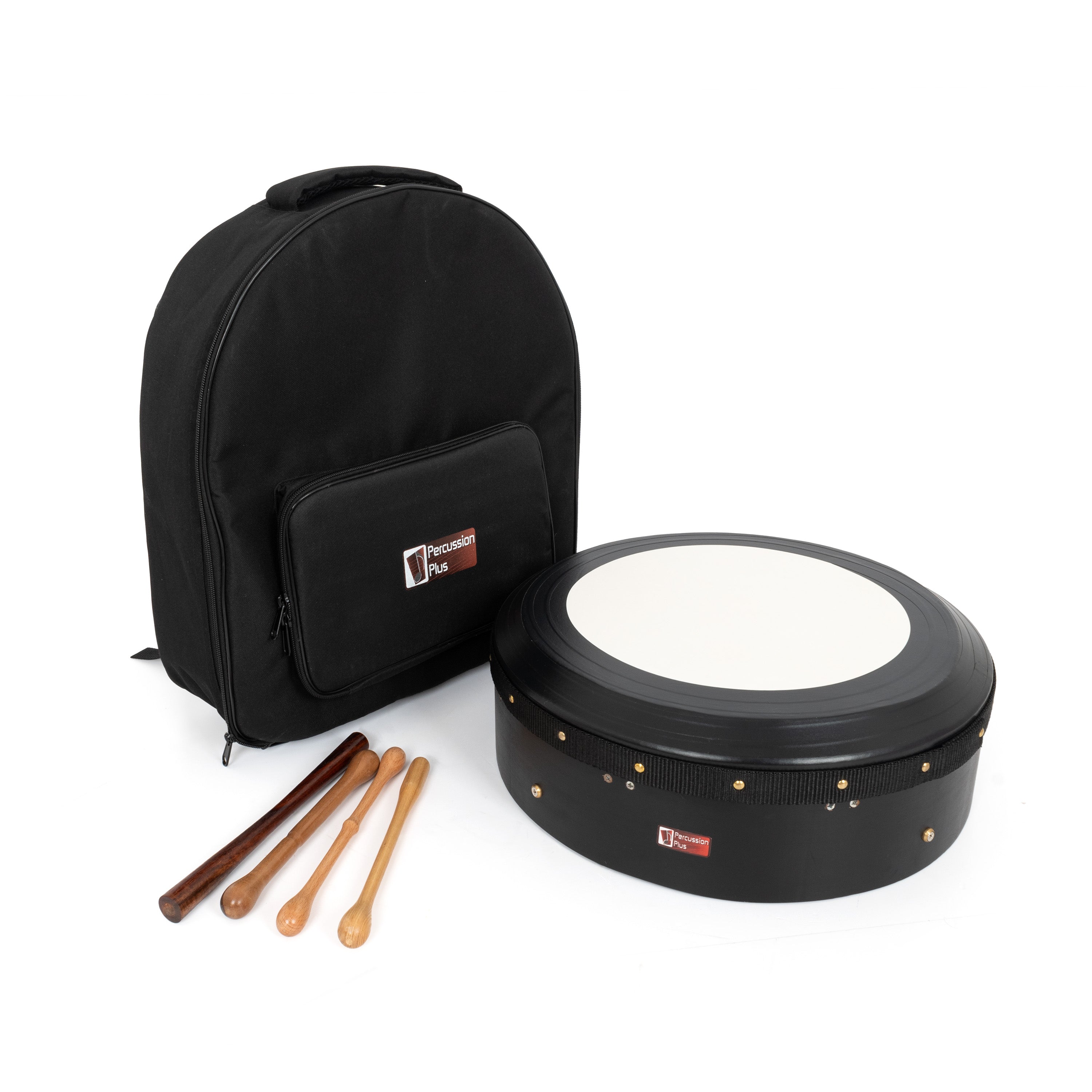 Percussion Plus black hand-tuneable bodhran with case and tippers – 16 inch
