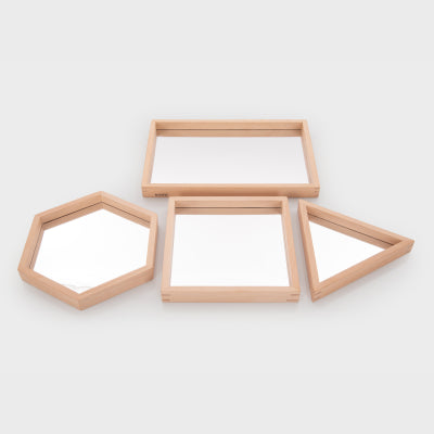 WOODEN SHAPE MIRROR TRAYS, PK4