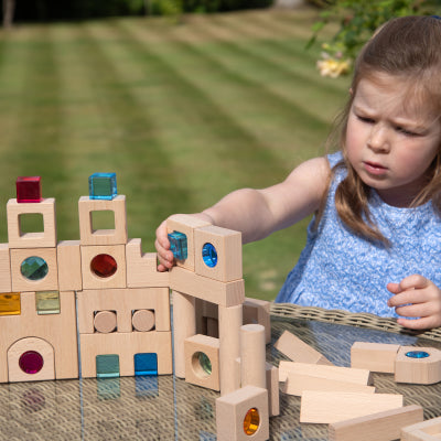 WOODEN BUILDING GEM BLOCKS, PK82+Tray