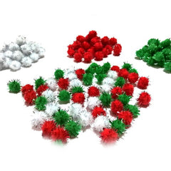 SCO POM POMS FESTIVE GLITTER ASSORTED 25MM 130PCS -Min Qty 12