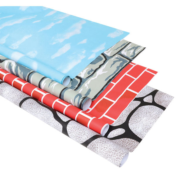 SCO DISPLAY PAPER ROLLS STOCKROOM ASSORTMENT 1218MMX3.6M BEST SELLERS DESIGNS 4PCS - get 1/2 display roll for free -Min Qty 1