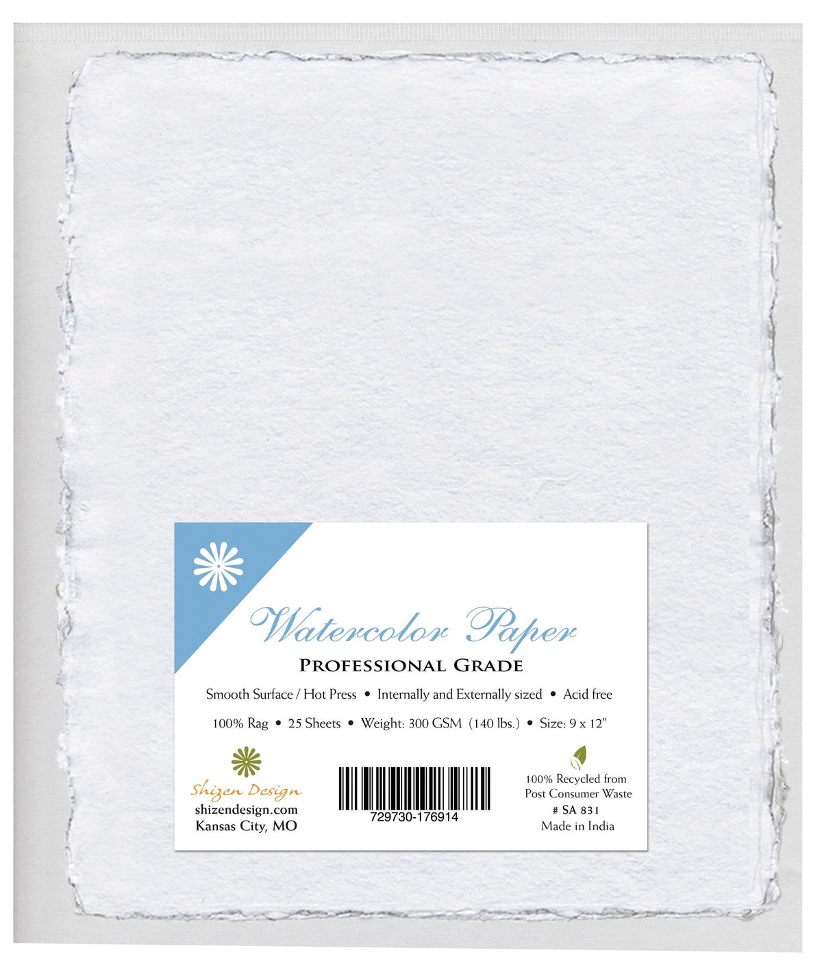 PAPER WTRCLR WHT 9 X 12 IN SMTH DKL EDG 25 SHT