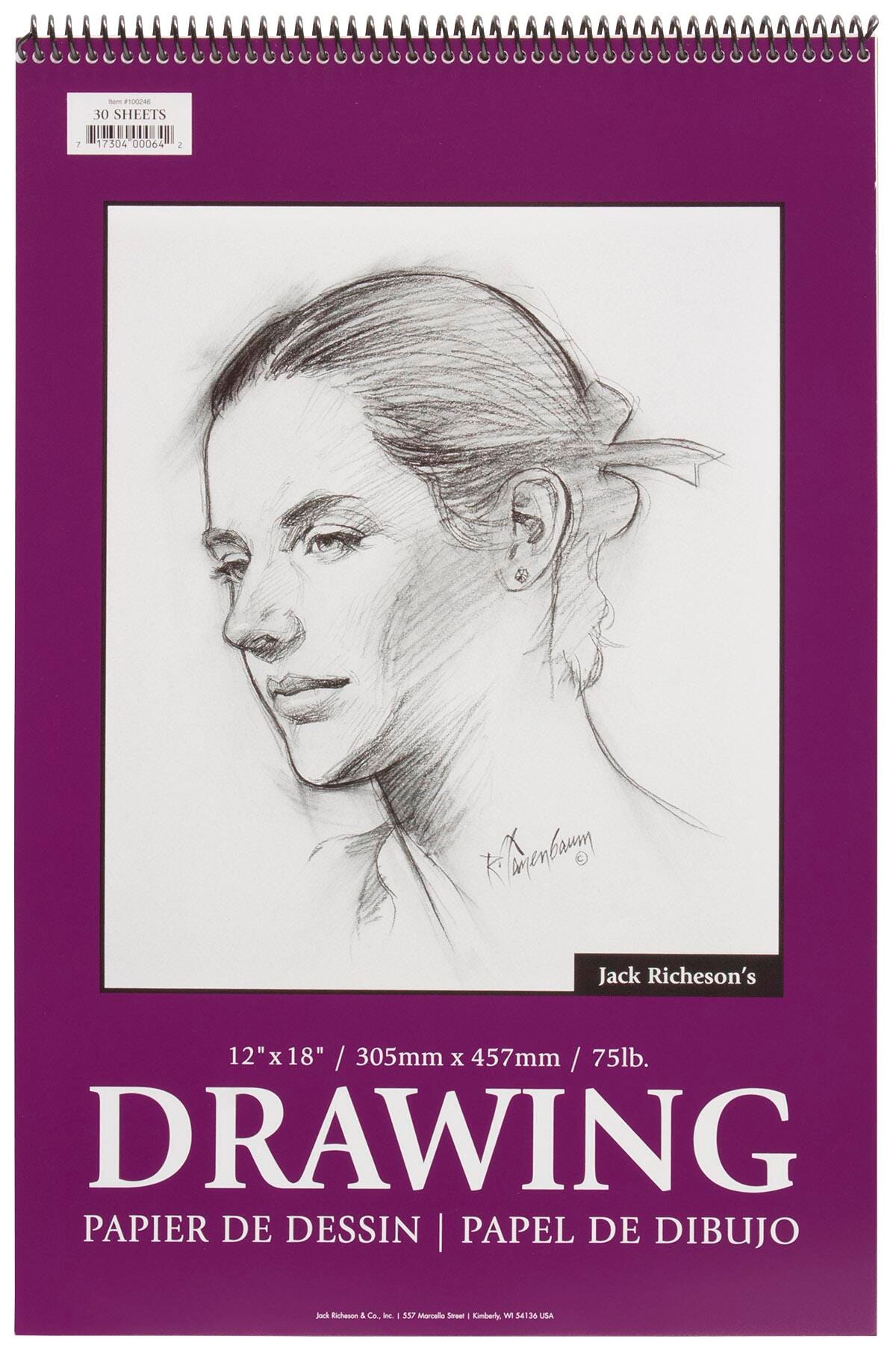 PAD DRAWING SPIRAL 12X18 IN 75 LB 30 SHTS
